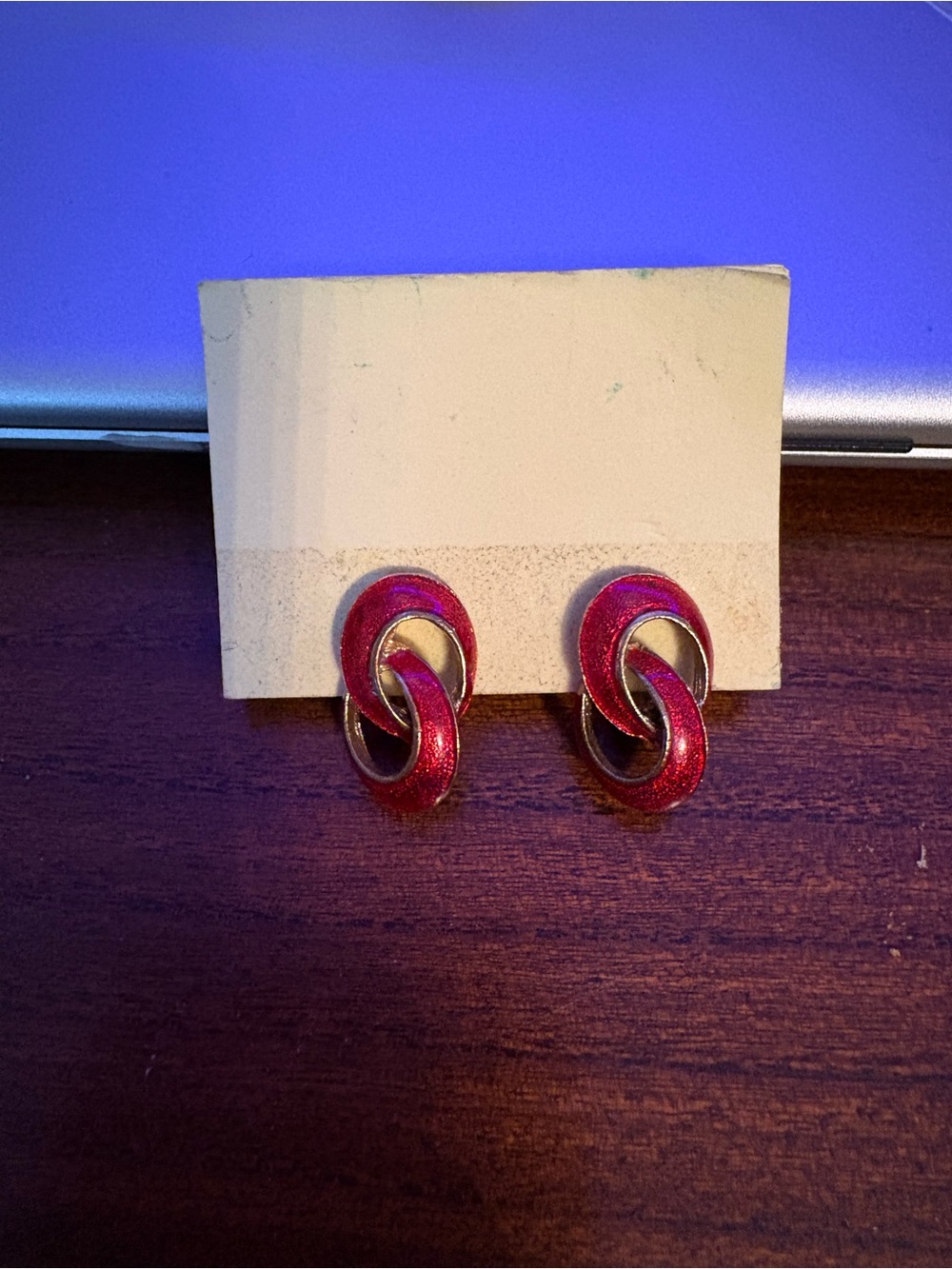 Shimmery Red Interlocking Hoop Earrings
